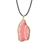 Large Vintage Rhodochrosite Slice 18K Yellow Gold Pendant